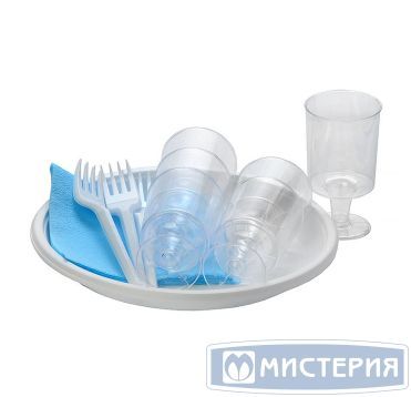 Набор одноразовой посуды "Праздник №1" [6 рюм.100 мл, ПС+6 тар. d205 мм, ПС+6 вил.+ 6 салф.] 15 упак/кор РОССИЯ 187300