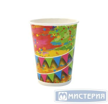 Стакан бумажный 250 мл 1 сл., d80 мм, диз. "Краски праздника", карт., 6 шт/упак "МИСТЕРИЯ" 432 шт/кор РОССИЯ