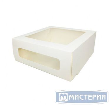 Коробка для торта 220х220х100 мм, с окном, неразъем.крышка, без руч., бел., карт., 15 шт/упак "Forgenika" Cake Window White 90 шт/кор РОССИЯ Cake Window White 220*220*100