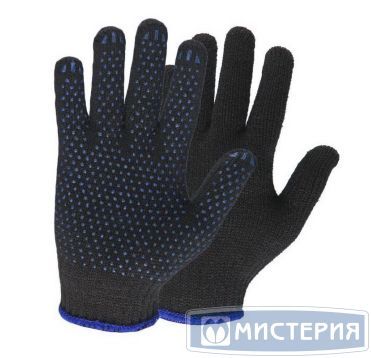 Перчатки нитяные, диз. "Точка", 5 нит., 10 кл., черн., Х/Б+ПВХ, 1 пар/упак 300 пар/кор РОССИЯ
