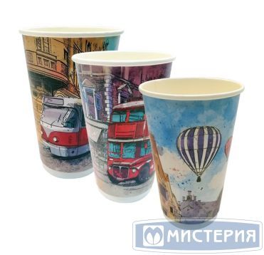 Стакан бумажный 400 мл для холодных и горячих напитков, двухслойный, с рисунком Big Citi Life, картон