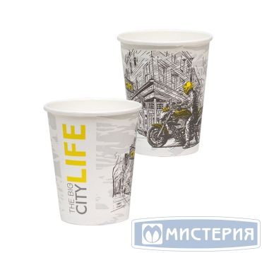 Стакан бумажный 250 мл 1 сл., d80 мм, диз. "Big City Life", карт., 5 шт/упак "МИСТЕРИЯ" 200 шт/кор РОССИЯ