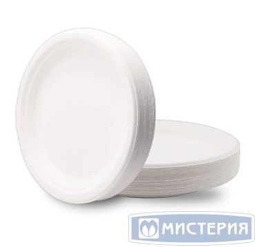 Тарелка одноразовая мелкая d225 мм, бел., целл., 50 шт/упак 500 шт/кор РОССИЯ 111225