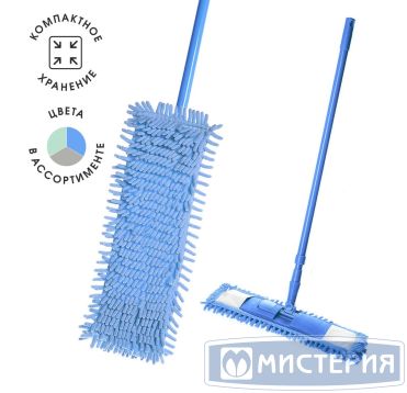 Швабра пластиковая 40х12х130 см Еврокласс, с мопом из микрофибры "Home Queen" 24 шт/кор КИТАЙ 56649
