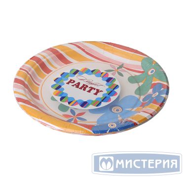 Тарелка одноразовая мелкая d180 мм, диз. "PopArt", карт. лам., 6 шт/упак "Buffet Party" 150 шт/кор РОССИЯ