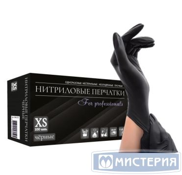 Перчатки нитриловые, р-р S, неопудрен., черн., 50 пар/упак 10 упак/кор КИТАЙ 500-204
