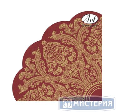 Салфетки d320 мм 3-сл., диз. "Золотой орнамент на бордовом", бордово-золот,, бум., 12 шт/упак "Bouquet" 15 упак/кор РОССИЯ 42747