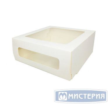 Коробка для торта 220х220х100 мм, с окном, неразъем.крышка, без руч., бел., карт., 15 шт/упак "Forgenika" Cake Window White 90 шт/кор РОССИЯ Cake Window White 220*220*100