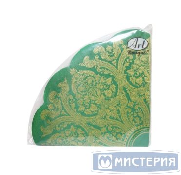 Салфетки d320 мм 3-сл., диз. "Золотой орнамент на зеленом", зелено-золот., бум., 12 шт/упак "Bouquet" 15 упак/кор РОССИЯ 42748